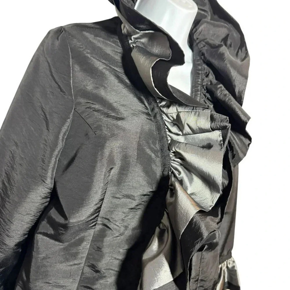 Grace Chuang ruffled evening jacket dramatic collar black & silver gray  Large - Picture 3 of 9